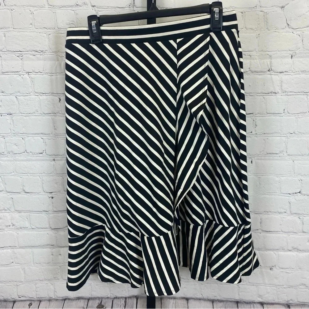 Talbots Black and White Striped Ruffle Skirt Size Small